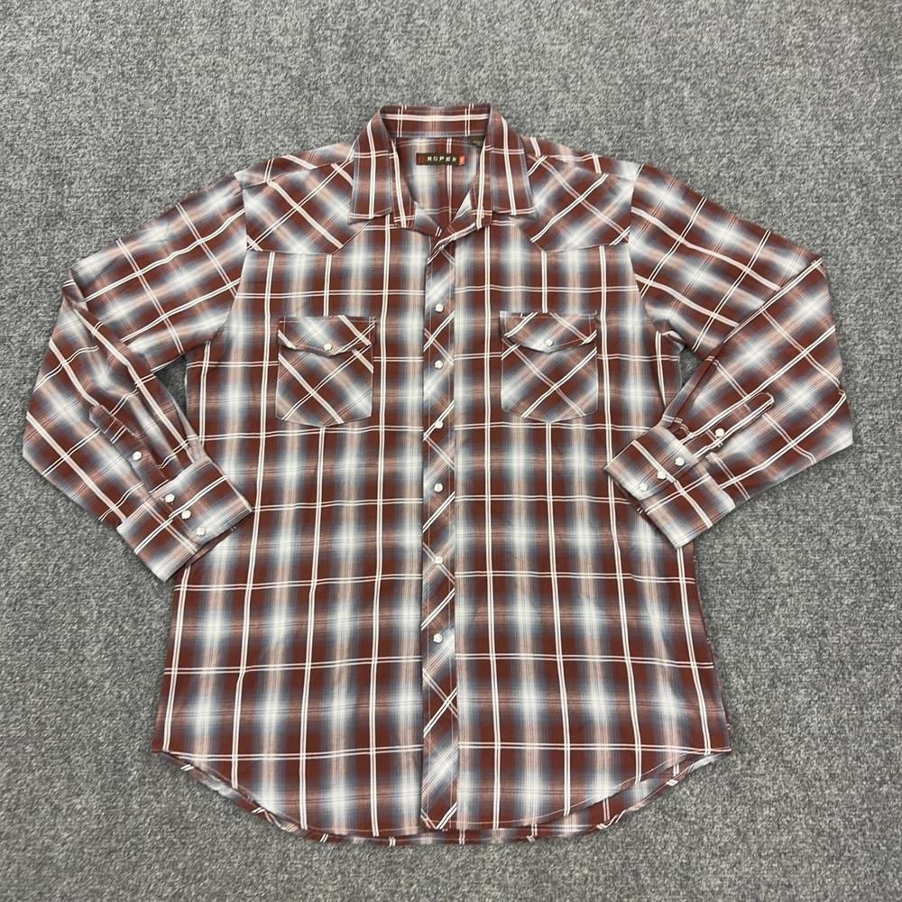 Roper Shirt Mens XL‎ Multicolor Plaid Cotton Polyester Pearl Snap Western
